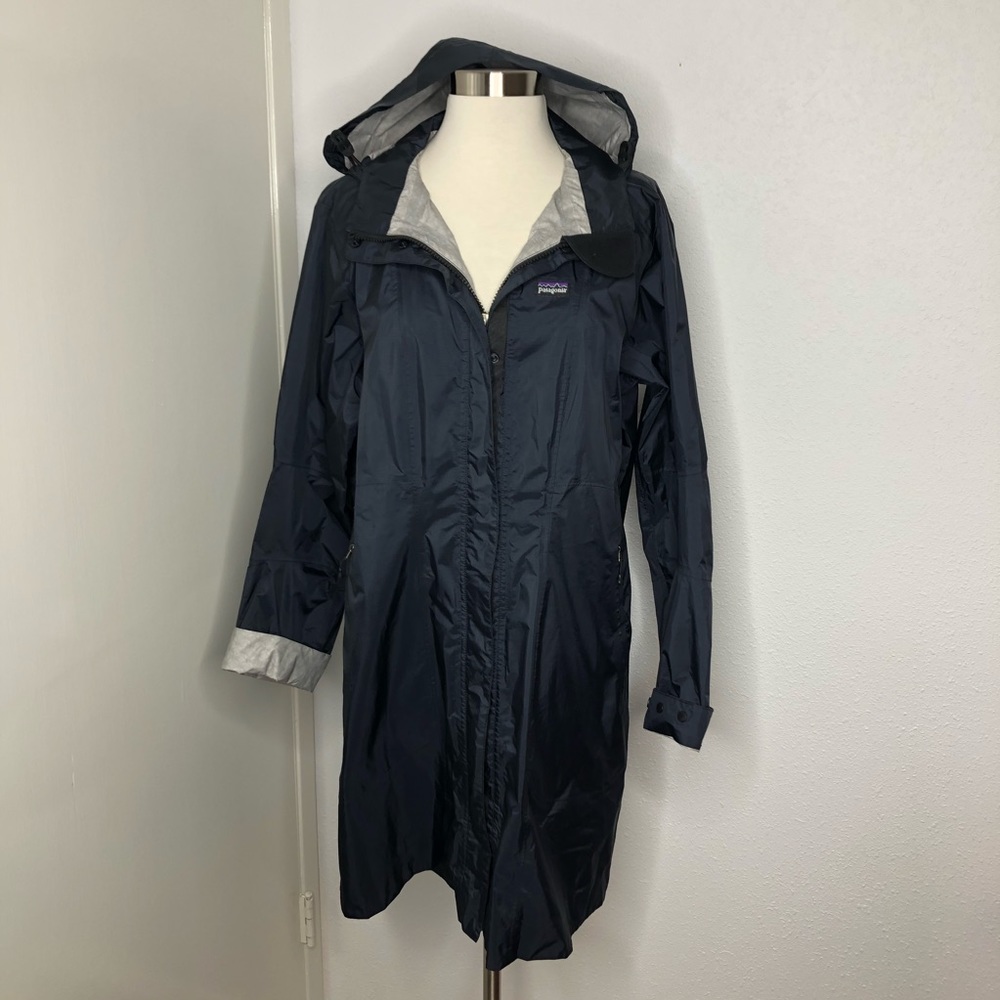 Patagonia Black Rain Shadow Trench Coat Size Large